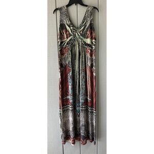 Style & Co Dress Womens XL Multicolor Boho Paisley Beaded Sleeveless V‎ Neck